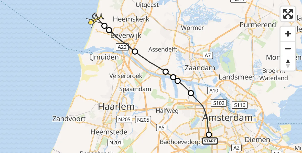 Routekaart van de vlucht: Lifeliner 1 naar Heemskerk