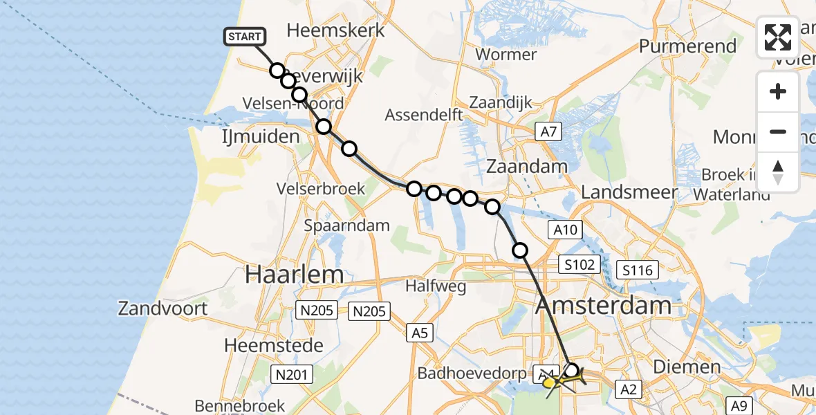 Routekaart van de vlucht: Lifeliner 1 naar VU Medisch Centrum Amsterdam