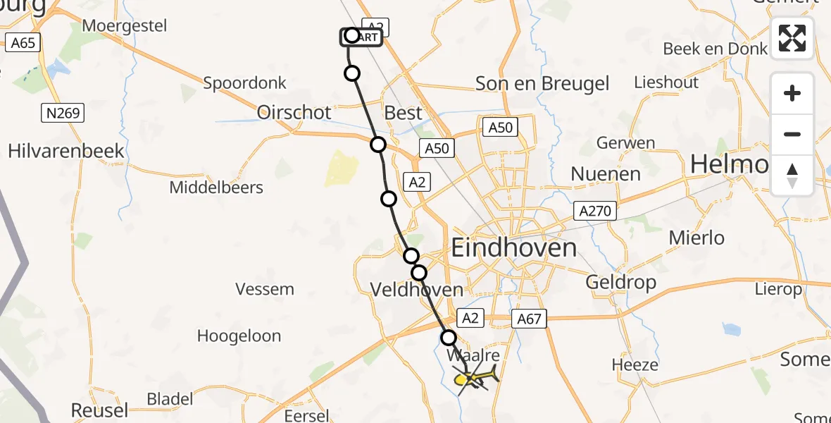 Routekaart van de vlucht: Lifeliner 3 naar Waalre