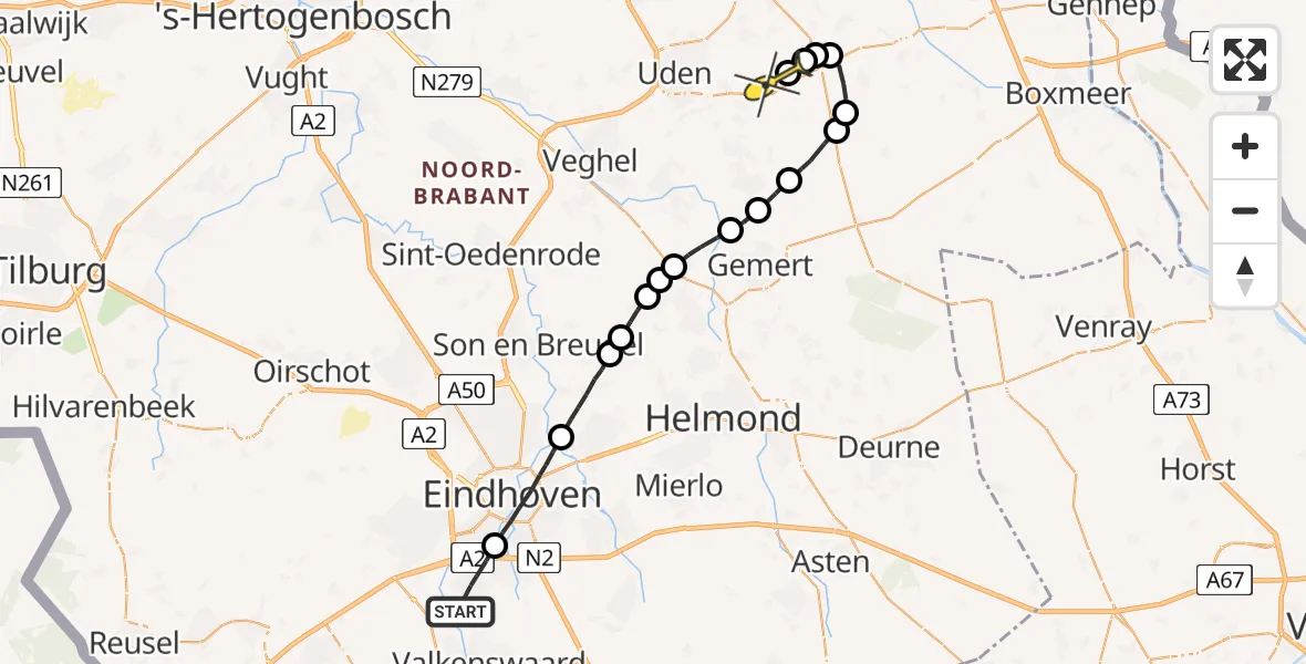 Routekaart van de vlucht: Lifeliner 3 naar Vliegbasis Volkel