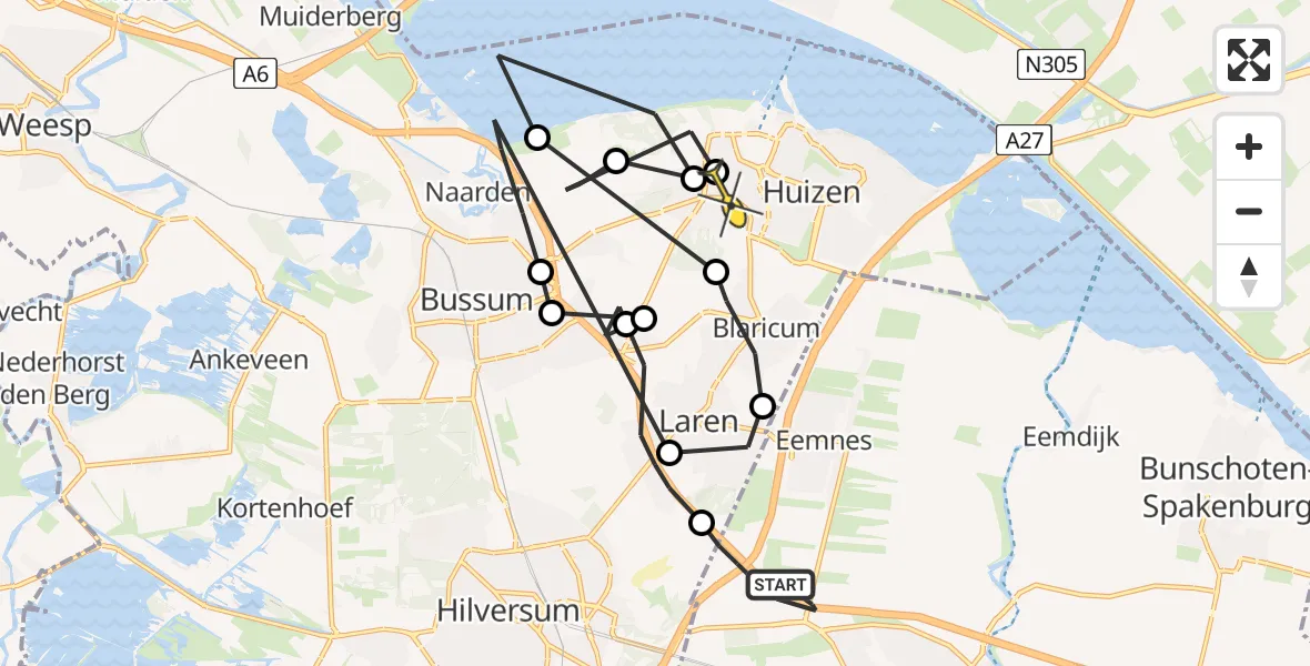 Routekaart van de vlucht: Politieheli naar Huizen