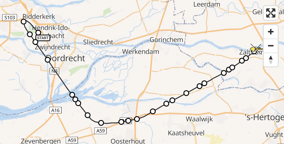 Routekaart van de vlucht: Lifeliner 2 naar Zaltbommel