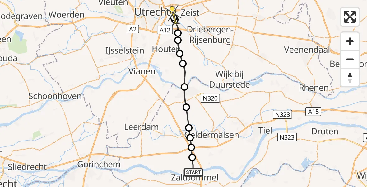 Routekaart van de vlucht: Lifeliner 2 naar Universitair Medisch Centrum Utrecht