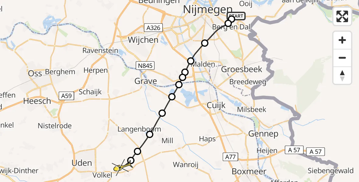 Routekaart van de vlucht: Lifeliner 3 naar Vliegbasis Volkel