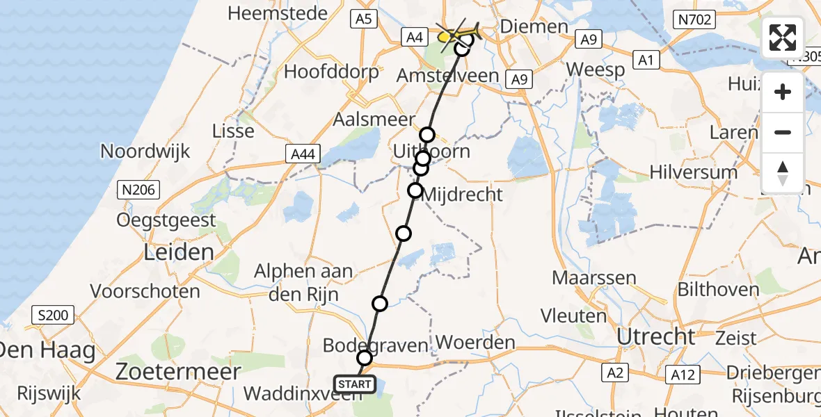 Routekaart van de vlucht: Lifeliner 1 naar VU Medisch Centrum Amsterdam