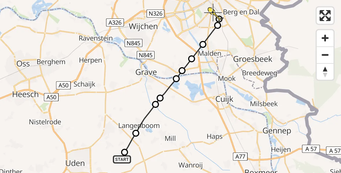 Routekaart van de vlucht: Lifeliner 3 naar Radboud Universitair Medisch Centrum