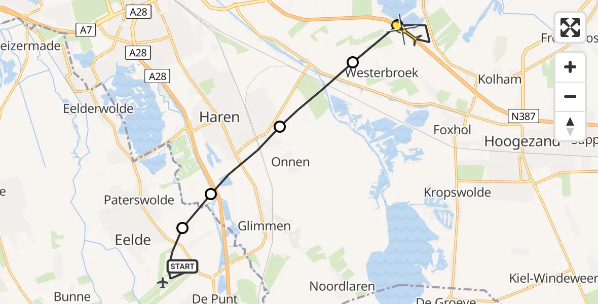 Routekaart van de vlucht: Lifeliner 4 naar Scharmer