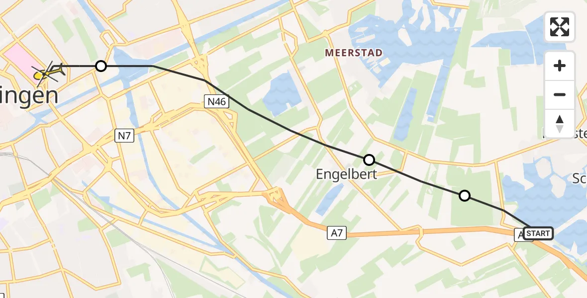 Routekaart van de vlucht: Lifeliner 4 naar Universitair Medisch Centrum Groningen