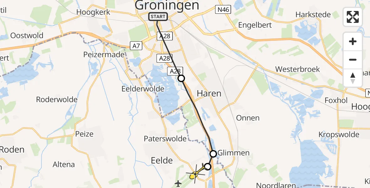 Routekaart van de vlucht: Lifeliner 4 naar Groningen Airport Eelde