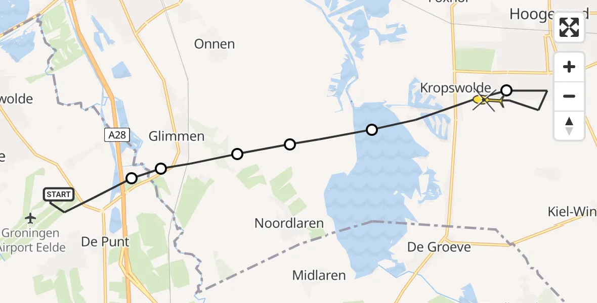 Routekaart van de vlucht: Lifeliner 4 naar Hoogezand