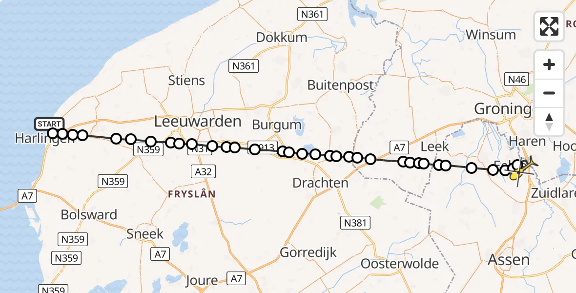 Routekaart van de vlucht: Lifeliner 4 naar Groningen Airport Eelde