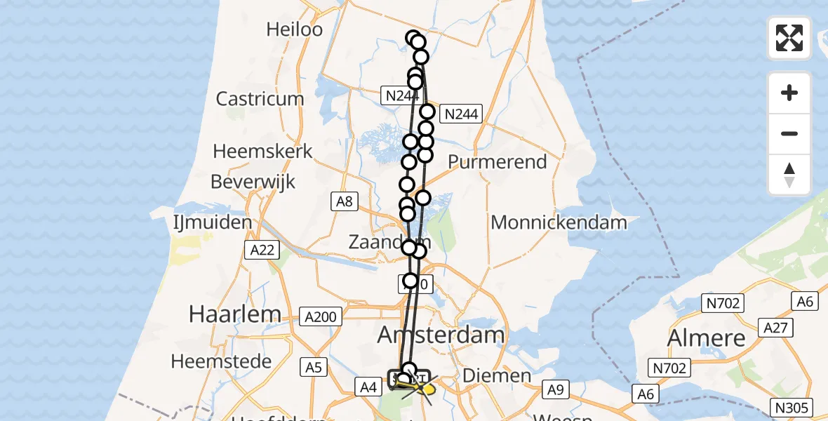 Routekaart van de vlucht: Lifeliner 1 naar VU Medisch Centrum Amsterdam