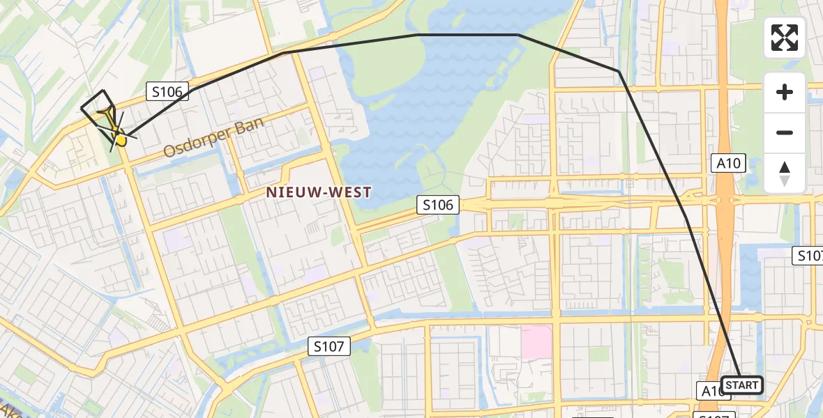 Routekaart van de vlucht: Lifeliner 1 naar Amsterdam