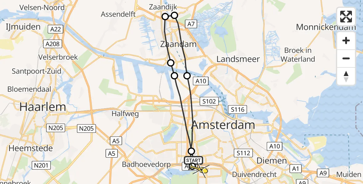 Routekaart van de vlucht: Lifeliner 1 naar VU Medisch Centrum Amsterdam