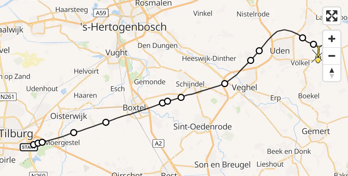 Routekaart van de vlucht: Lifeliner 3 naar Vliegbasis Volkel