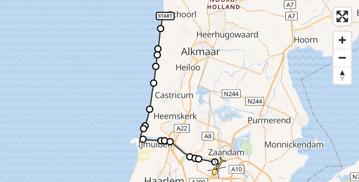 Routekaart van de vlucht: Lifeliner 1 naar Amsterdam Heliport