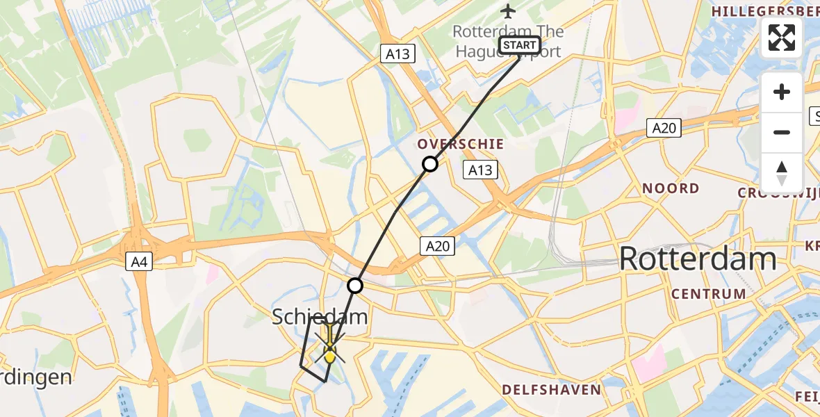 Routekaart van de vlucht: Lifeliner 2 naar Schiedam