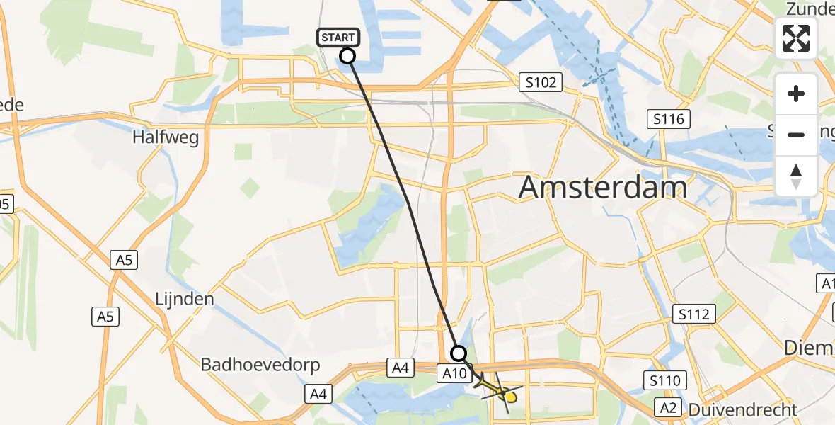 Routekaart van de vlucht: Lifeliner 1 naar VU Medisch Centrum Amsterdam
