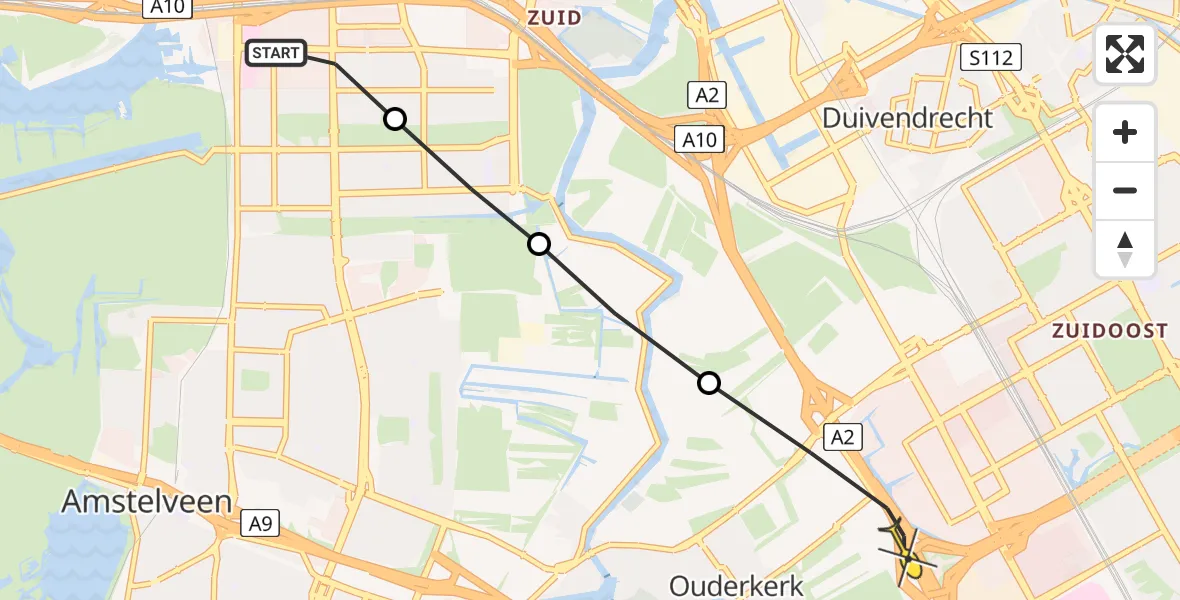 Routekaart van de vlucht: Lifeliner 1 naar Ouderkerk aan de Amstel