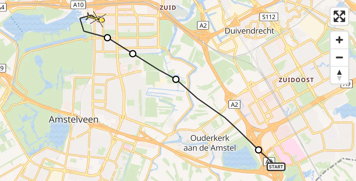 Routekaart van de vlucht: Lifeliner 1 naar VU Medisch Centrum Amsterdam