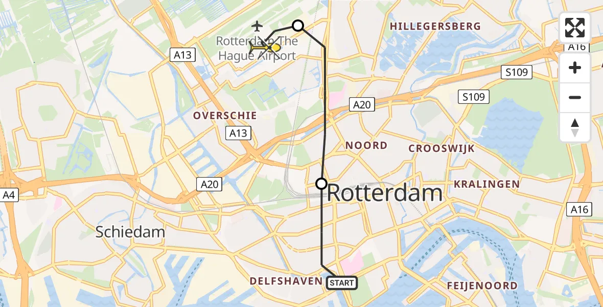 Routekaart van de vlucht: Lifeliner 2 naar Rotterdam The Hague Airport