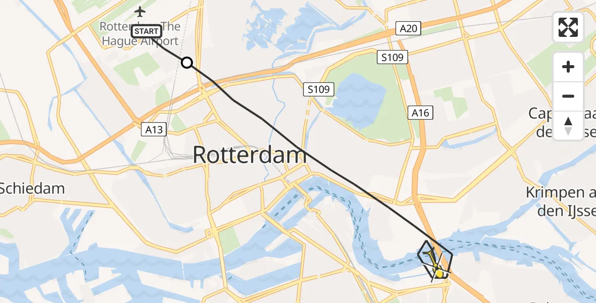 Routekaart van de vlucht: Lifeliner 2 naar Rotterdam