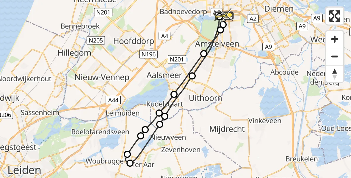 Routekaart van de vlucht: Lifeliner 1 naar VU Medisch Centrum Amsterdam