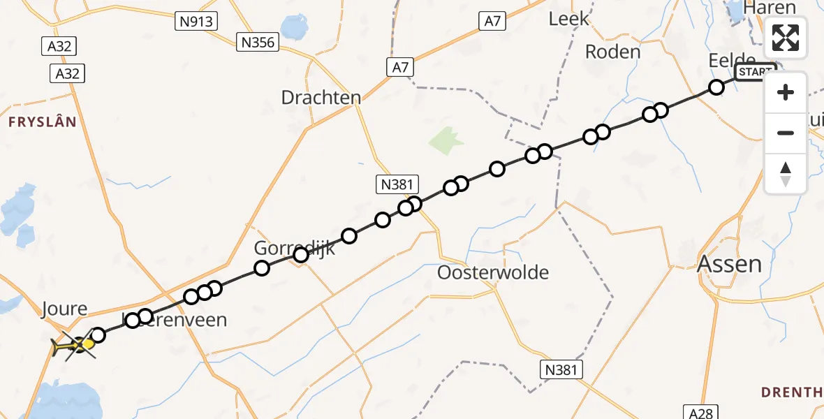 Routekaart van de vlucht: Lifeliner 4 naar Ouwsterhaule