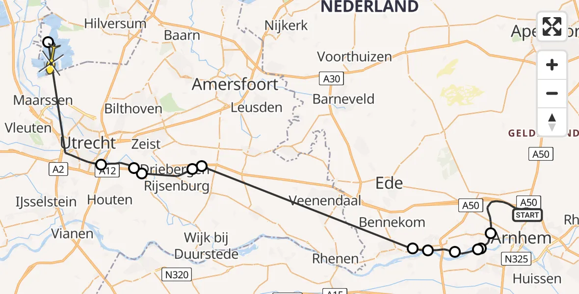 Routekaart van de vlucht: Politieheli naar Loosdrecht