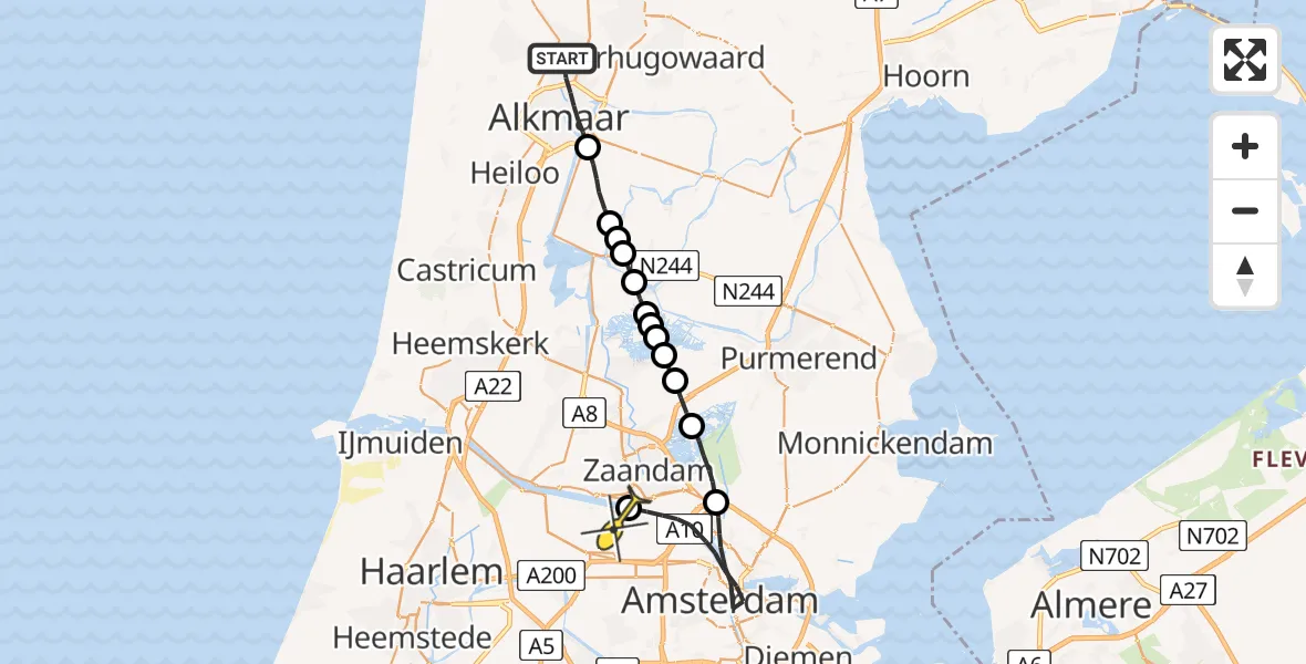 Routekaart van de vlucht: Lifeliner 1 naar Amsterdam Heliport