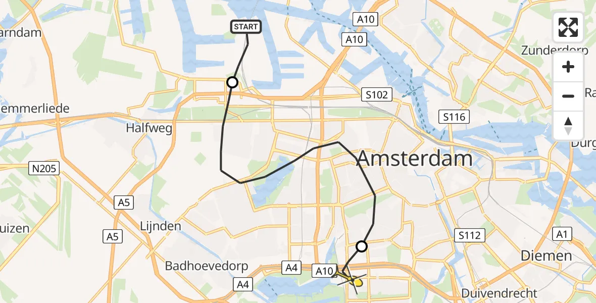 Routekaart van de vlucht: Lifeliner 1 naar VU Medisch Centrum Amsterdam