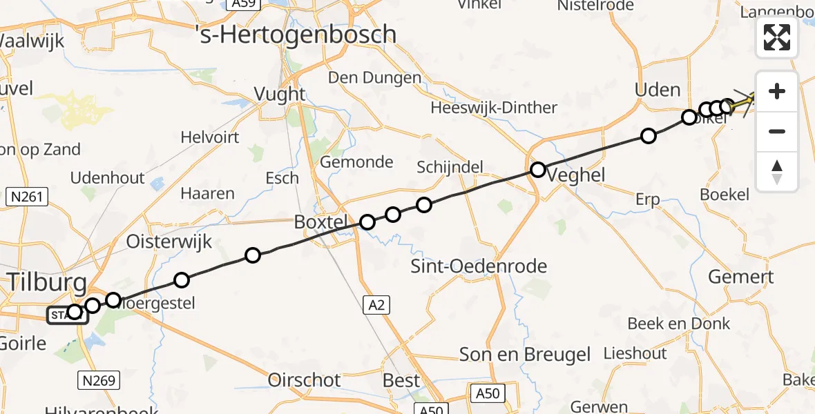 Routekaart van de vlucht: Lifeliner 3 naar Vliegbasis Volkel