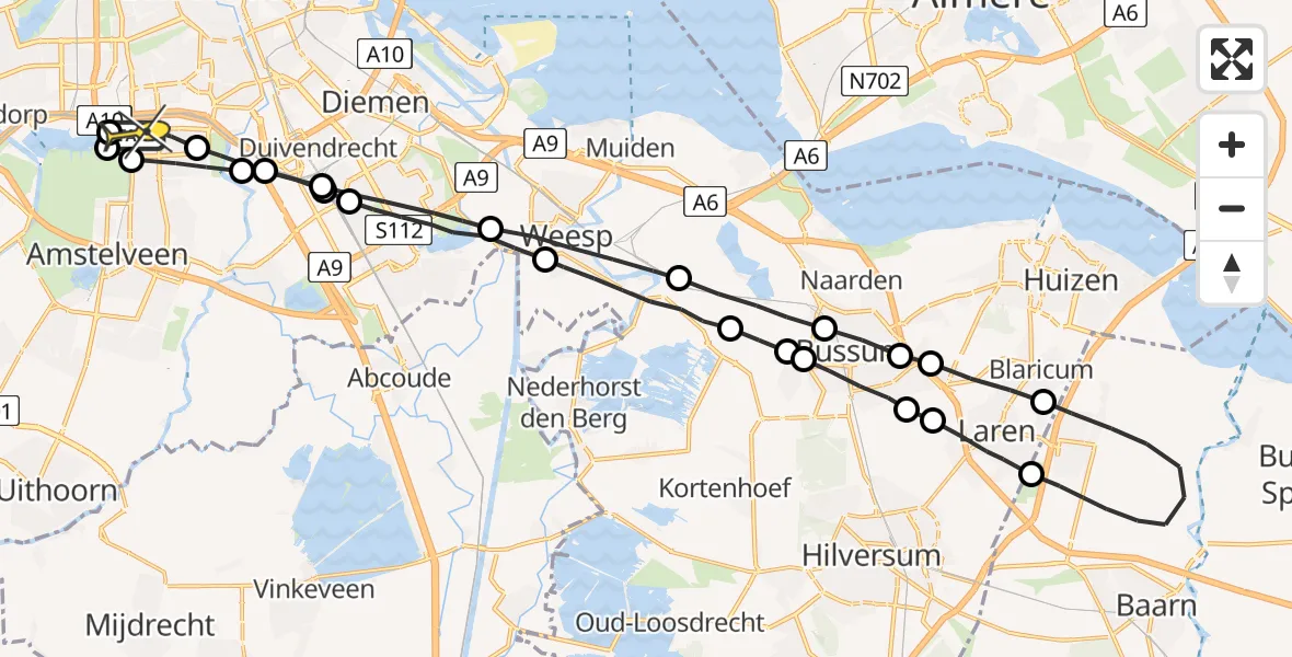 Routekaart van de vlucht: Lifeliner 1 naar VU Medisch Centrum Amsterdam