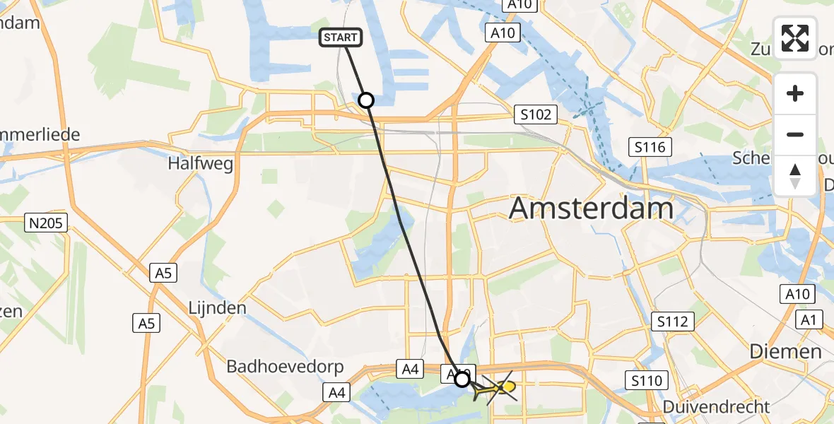 Routekaart van de vlucht: Lifeliner 1 naar VU Medisch Centrum Amsterdam