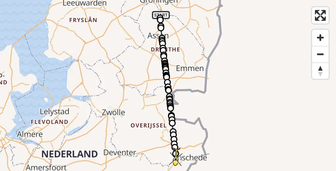 Routekaart van de vlucht: Lifeliner 4 naar Hengelo