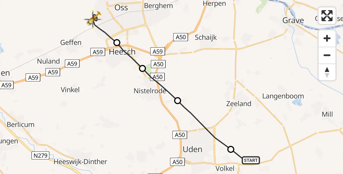 Vluchtroute Traumahelikopter Vliegbasis Volkel - Oss, 10 oktober 2022, 00:34