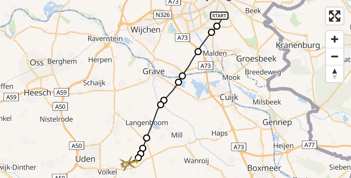Vluchtroute Traumahelikopter Radboud Universitair Medisch Centrum - Vliegbasis Volkel, 10 oktober 2022, 02:08