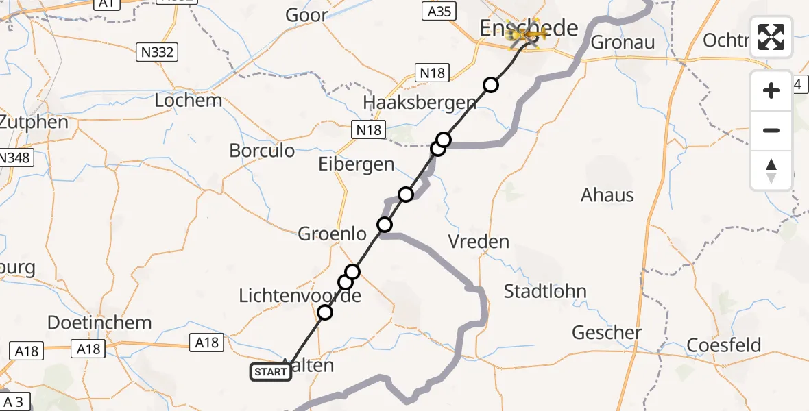 Vluchtroute Traumahelikopter Aalten - Enschede, 10 oktober 2022, 05:38