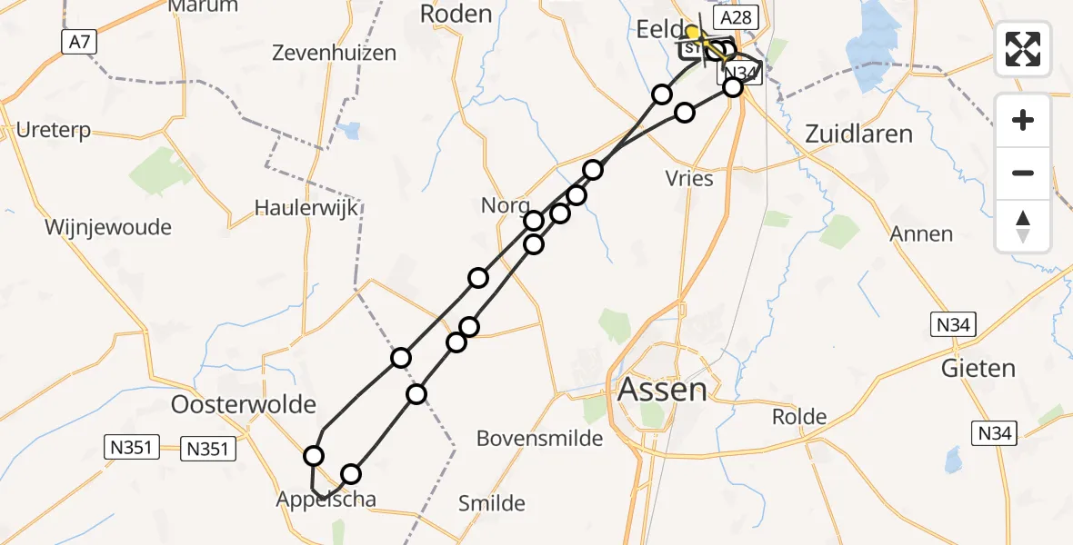 Routekaart van de vlucht: Lifeliner 4 naar Groningen Airport Eelde