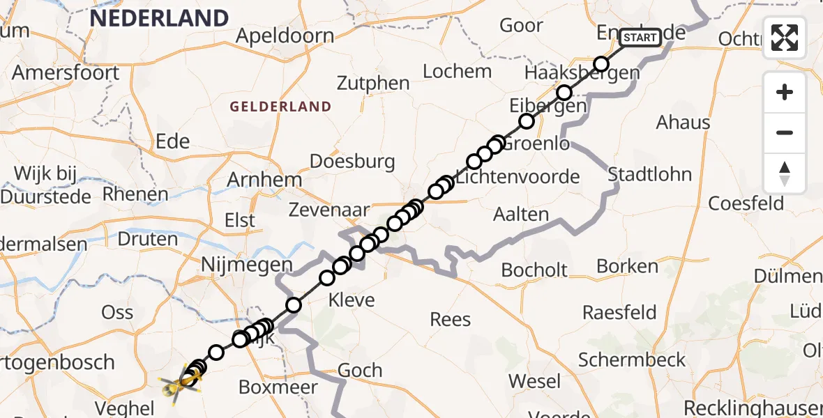 Vluchtroute Traumahelikopter Enschede - Vliegbasis Volkel, 10 oktober 2022, 06:45