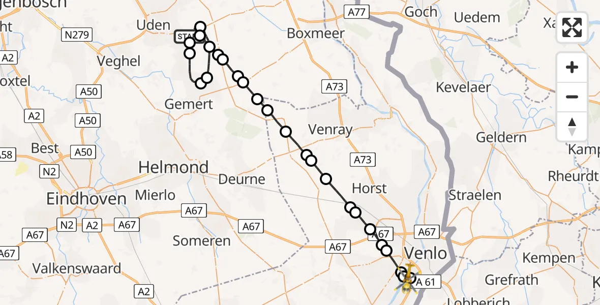 Vluchtroute Traumahelikopter Vliegbasis Volkel - Tegelen, 10 oktober 2022, 07:47