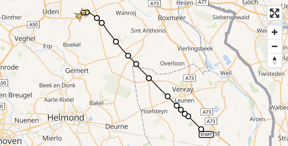 Vluchtroute Traumahelikopter Horst - Vliegbasis Volkel, 10 oktober 2022, 10:05