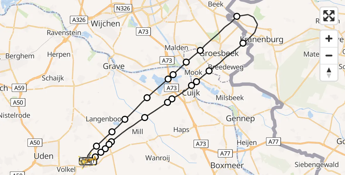 Vluchtroute Traumahelikopter Vliegbasis Volkel - Vliegbasis Volkel, 10 oktober 2022, 14:36