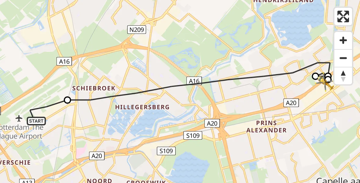 Vluchtroute Traumahelikopter Rotterdam The Hague Airport - Capelle aan den IJssel, 10 oktober 2022, 14:44