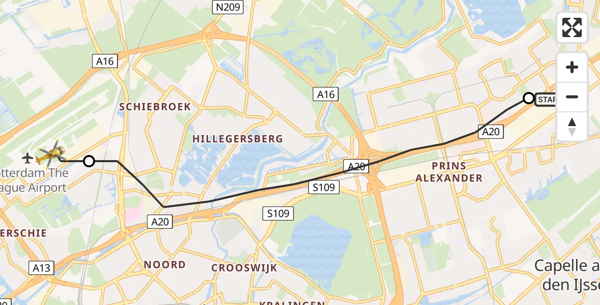 Vluchtroute Traumahelikopter Capelle aan den IJssel - Rotterdam The Hague Airport, 10 oktober 2022, 14:49