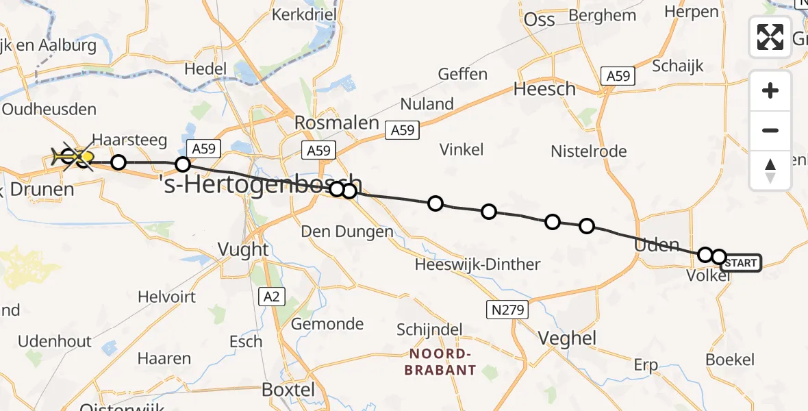 Routekaart van de vlucht: Lifeliner 3 naar Elshout