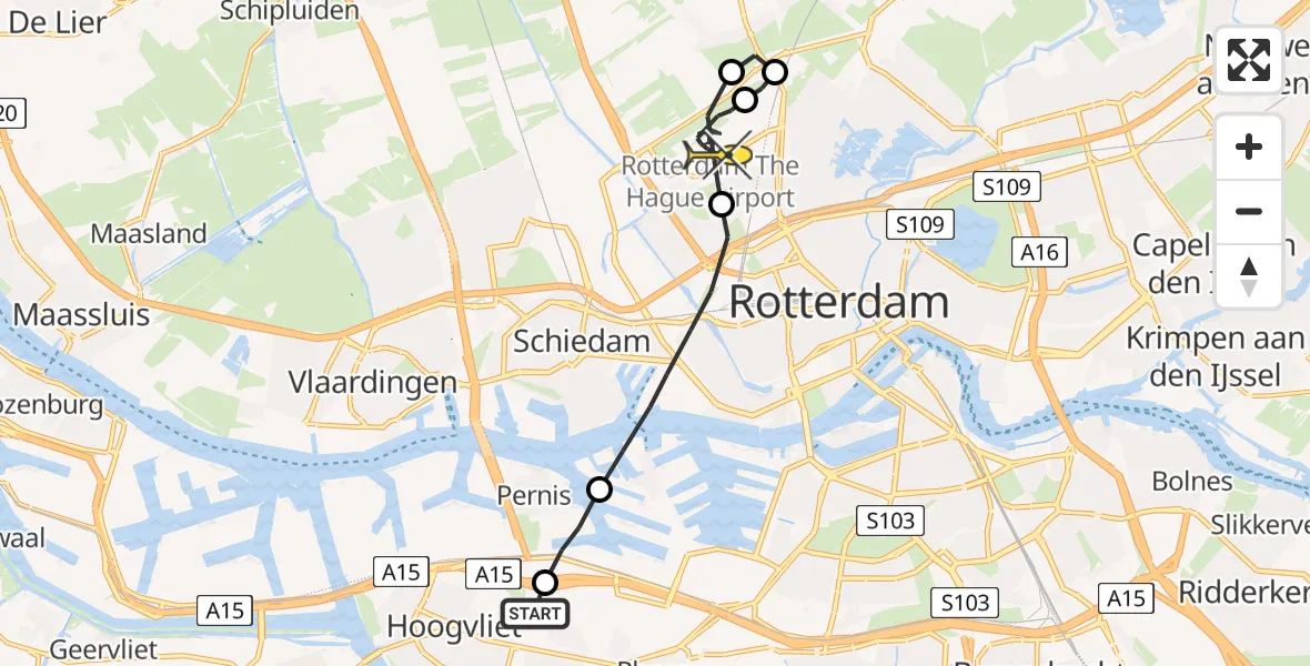 Routekaart van de vlucht: Lifeliner 2 naar Rotterdam The Hague Airport