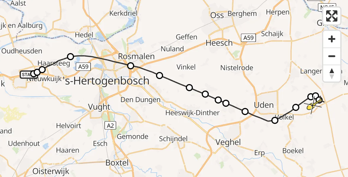 Routekaart van de vlucht: Lifeliner 3 naar Volkel
