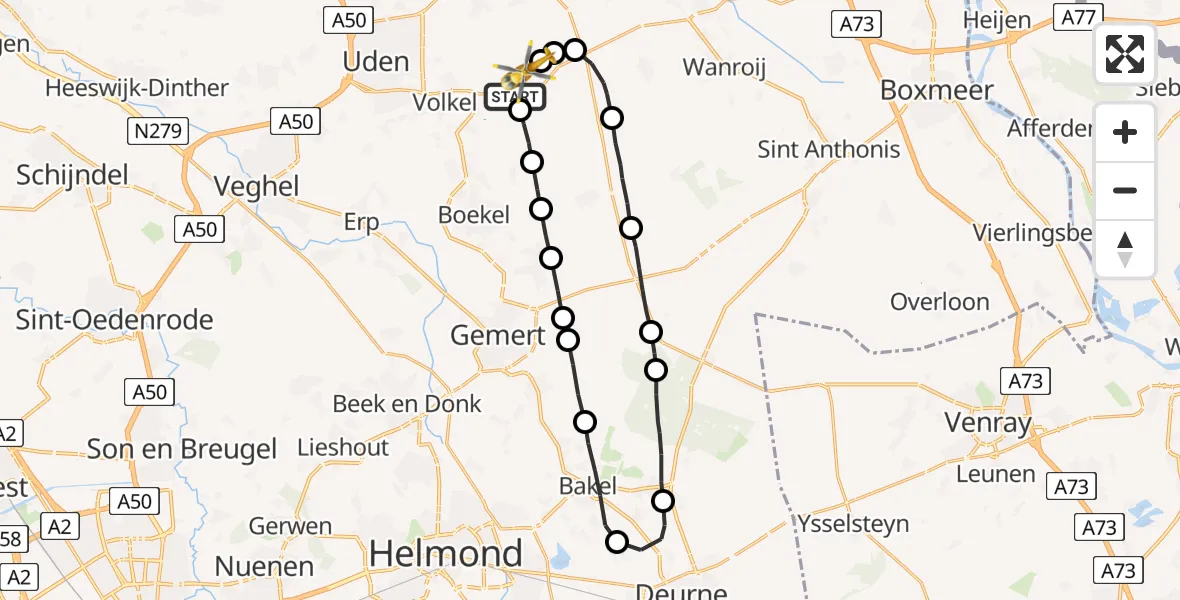 Vluchtroute Traumahelikopter Vliegbasis Volkel - Vliegbasis Volkel, 10 oktober 2022, 20:23