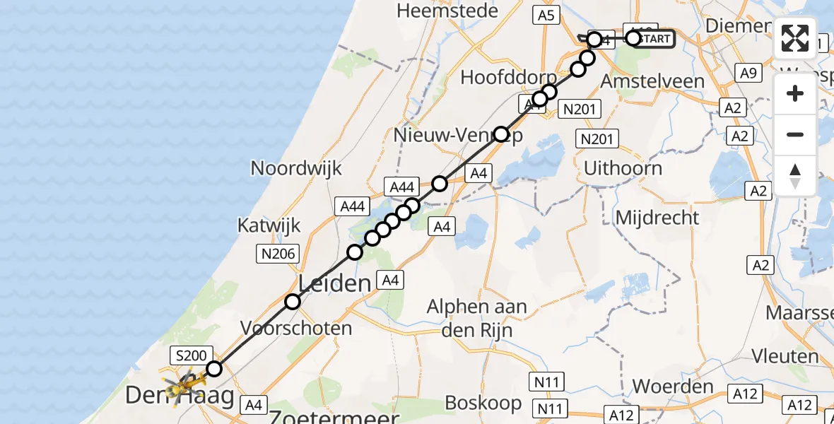 Vluchtroute Traumahelikopter VU Medisch Centrum Amsterdam - Den Haag, 10 oktober 2022, 21:06